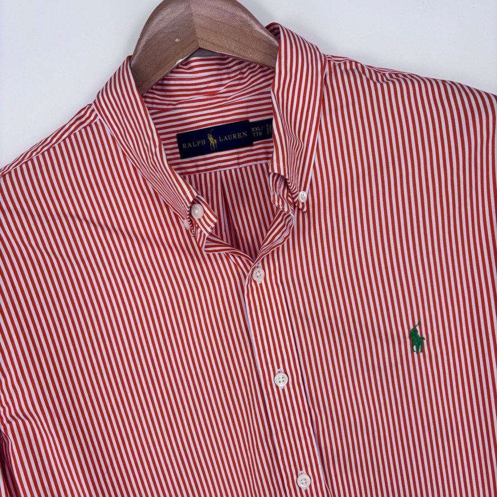 Polo Ralph Lauren Button Down Shirt Mens XXL Orange Striped Pony Logo Preppy
